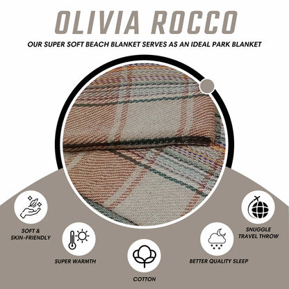 Eco-Friendly Recycled Cotton Picnic Blanket Check Stripe Design Super Soft Cosy