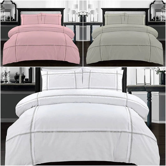 Eva Lace Duvet Cover Set With Pillow Cases Diamante Lacework Quilt Bedding Sets