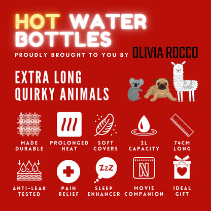 Extra Long 2L Hot Water Bottle with Plush Faux Fur Cover Durable Rubber for Muscle Pain Relief and Cosy Nights