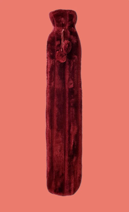 Extra Long 2L Hot Water Bottle with Plush Faux Fur Cover for Cosy Nights Muscle Relief Natural Rubber Soft Fleece Ideal Gift for Adults Kids