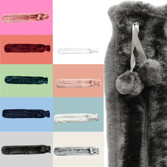 Extra Long 2L Hot Water Bottle with Plush Faux Fur Cover for Cosy Nights Muscle Relief Natural Rubber Soft Fleece Ideal Gift for Adults Kids