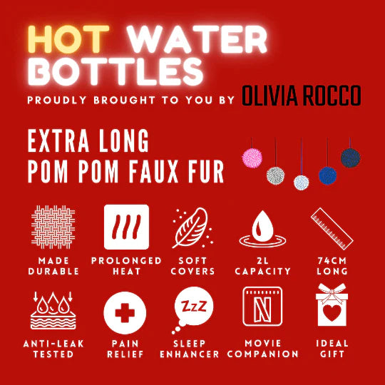 Extra Long 2L Hot Water Bottle with Plush Faux Fur Cover for Cosy Nights Muscle Relief Natural Rubber Soft Fleece Ideal Gift for Adults Kids