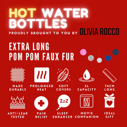Extra Long 2L Hot Water Bottle with Plush Faux Fur Cover for Cosy Nights Muscle Relief Natural Rubber Soft Fleece Ideal Gift for Adults Kids