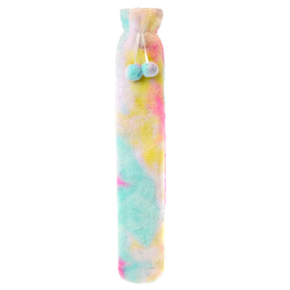 Extra Long Rainbow Tie Dye 2L Hot Water Bottle with Soft Faux Fur Cover for Muscle Pain Relief and Warmth Natural Rubber Bottle