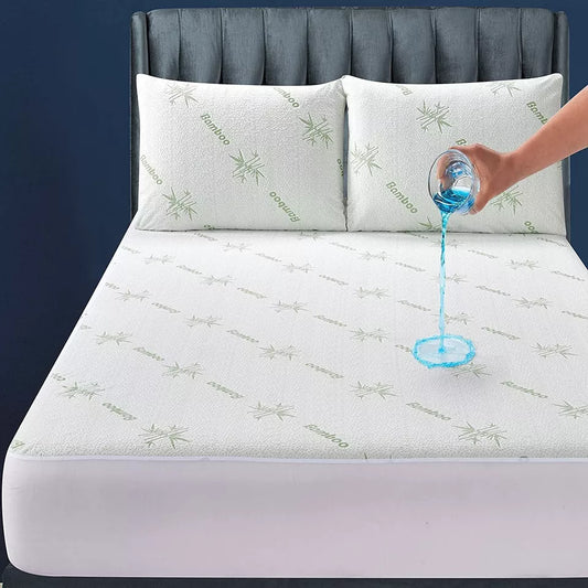 Bamboo Extra Deep Mattress Protector Mattress Waterproof Fitted Sheet All Sizes
