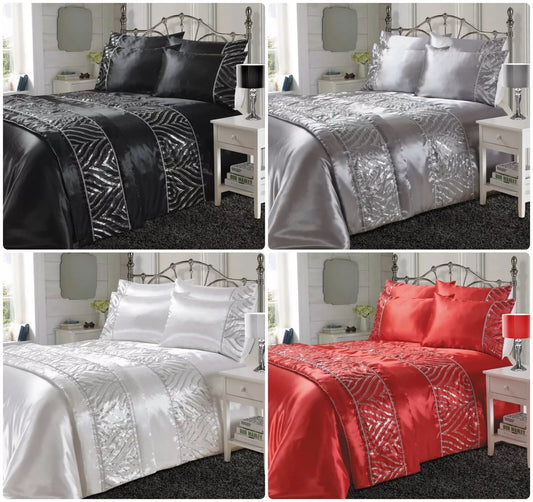 Fancy SHIMMER Diamante Duvet/Quilt Bedding Cover Set with Pillowcases UK Sizes
