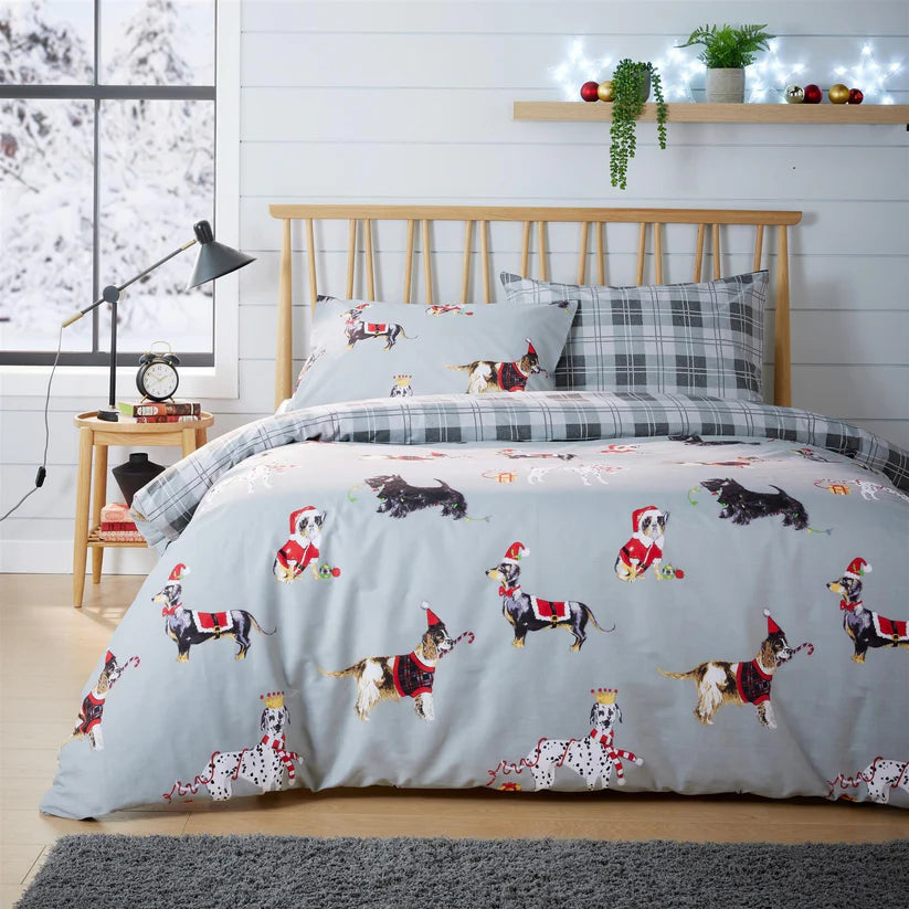 Festive Christmas Dogs Reversible Duvet Cover Set