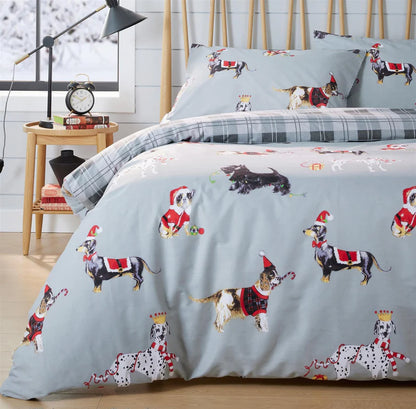 Festive Christmas Dogs Reversible Duvet Cover Set