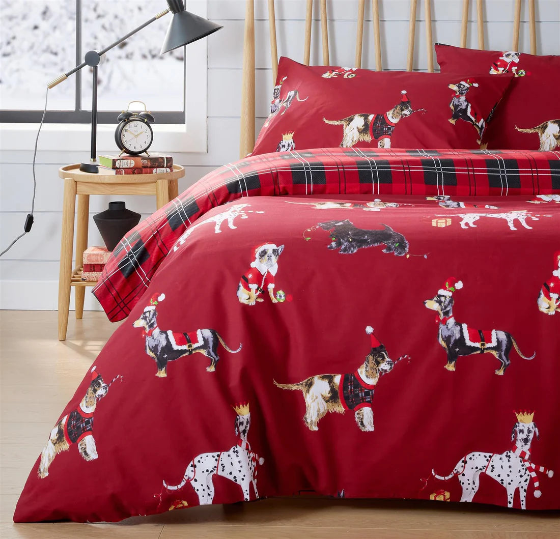 Festive Christmas Dogs Reversible Duvet Cover Set