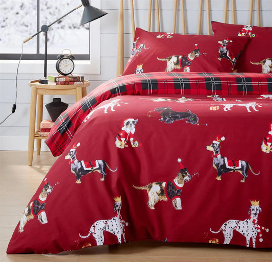 Festive Christmas Dogs Reversible Duvet Cover Set