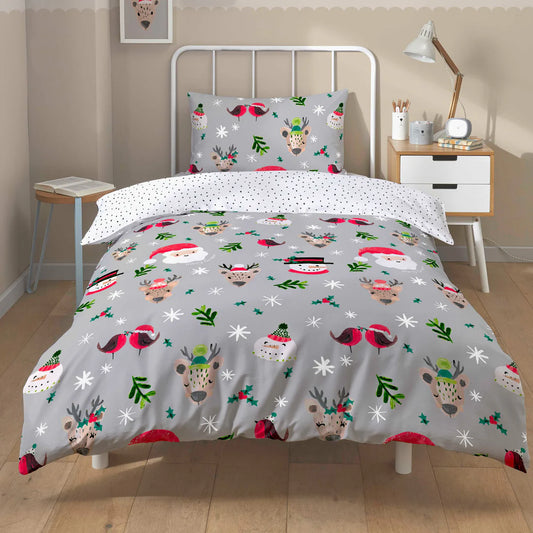 Festive Holiday Santa Duvet Cover Set with Pillowcases Reversible Xmas Design