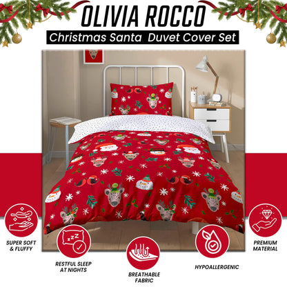 Festive Holiday Santa Duvet Cover Set with Pillowcases Reversible Xmas Design