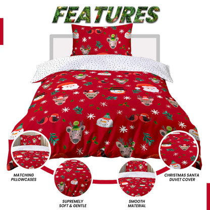 Festive Holiday Santa Duvet Cover Set with Pillowcases Reversible Xmas Design