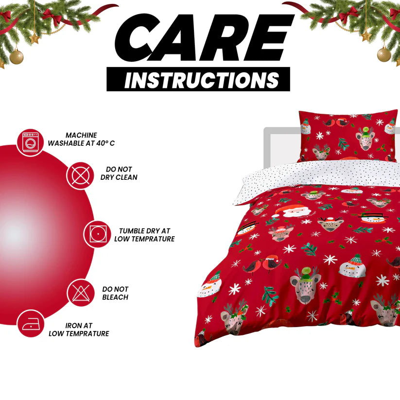 Festive Holiday Santa Duvet Cover Set with Pillowcases Reversible Xmas Design