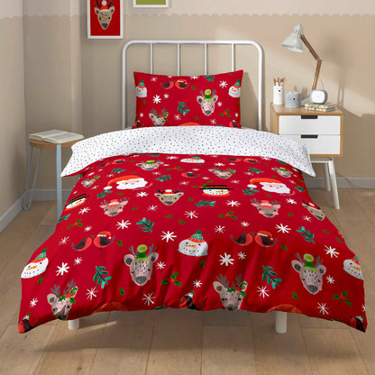 Festive Holiday Santa Duvet Cover Set with Pillowcases Reversible Xmas Design