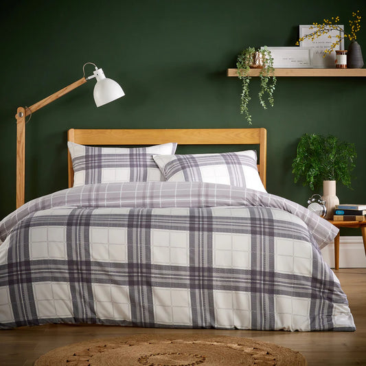 Alba Grey Super Soft Flannel Duvet Cover Set with Pillowcases