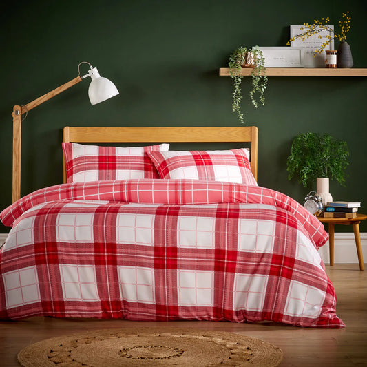 Alba Red Super Soft Flannel Duvet Cover Set with Pillowcases