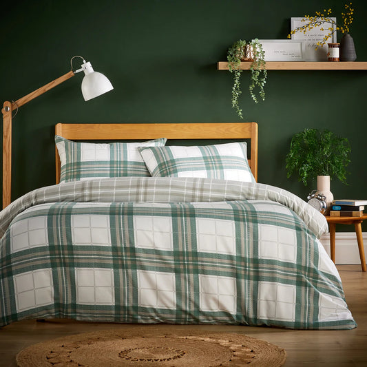 Alba Sage Green Super Soft Flannel Duvet Cover Set with Pillowcase