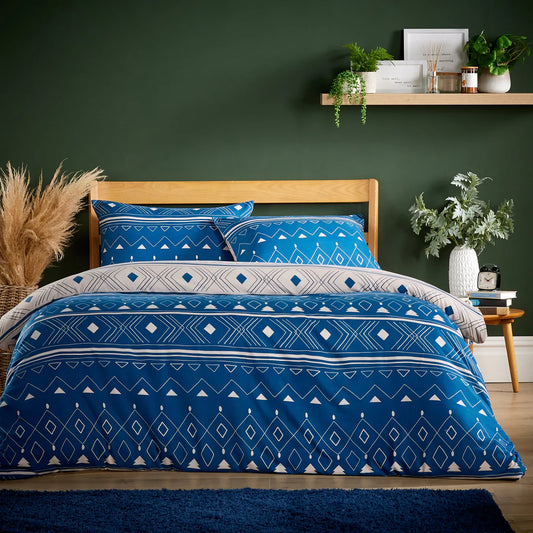 Oslo Sapphire Super Soft Flannel Duvet Cover Set with Pillowcases