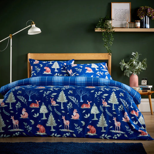 Woodland Navy Super Soft Flannel Duvet Cover Set with Pillowcases