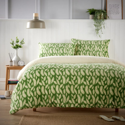 Floral Leaves Teddy Duvet Set Reversible Sherpa Fleece Super Soft Bedding
