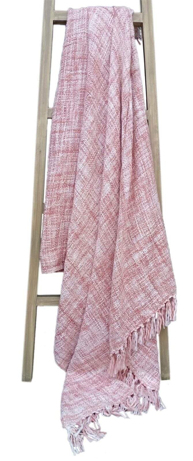 French Tonal Chenille Throw Luxuriously Soft Acrylic Blanket with Elegant Tassels for Sofa and Bed 130 x 170 cm