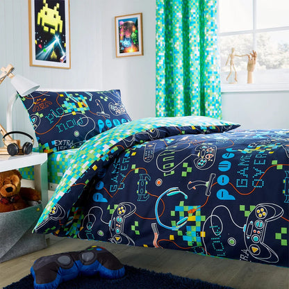 Gamer Kids Duvet Cover Set Durable Cotton Blend Bedding with Pillowcases