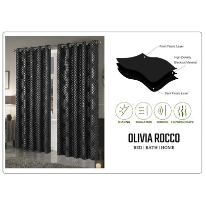 Geometric Black Sparkle Blackout Curtains Soft Thermal Insulated Eyelet Ring Top Living Room & Bedroom Drapes