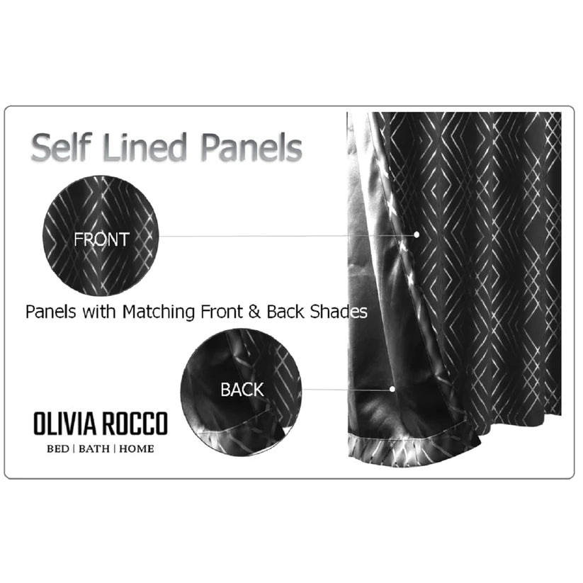Geometric Black Sparkle Blackout Curtains Soft Thermal Insulated Eyelet Ring Top Living Room & Bedroom Drapes