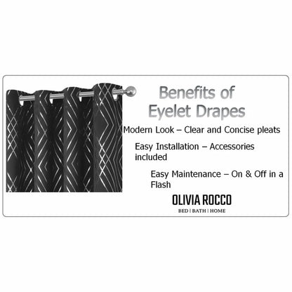 Geometric Black Sparkle Blackout Curtains Soft Thermal Insulated Eyelet Ring Top Living Room & Bedroom Drapes