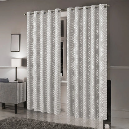 Geometric Natural Sparkle Blackout Curtains Soft Thermal Insulated Eyelet Ring Top Living Room & Bedroom Drapes