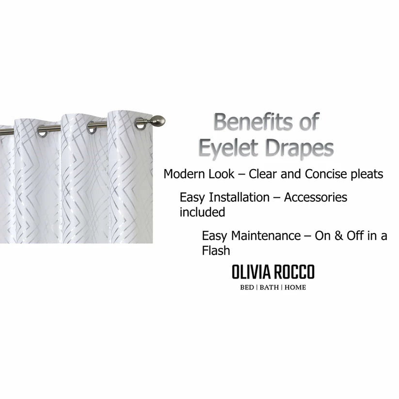 Geometric White Sparkle Blackout Curtains Soft Thermal Insulated Eyelet Ring Top Living Room & Bedroom Drapes