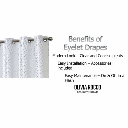 Geometric White Sparkle Blackout Curtains Soft Thermal Insulated Eyelet Ring Top Living Room & Bedroom Drapes