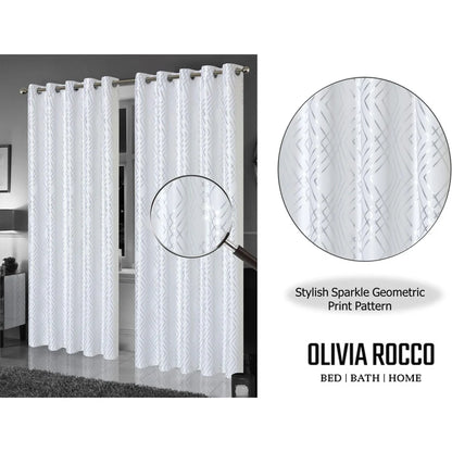 Geometric White Sparkle Blackout Curtains Soft Thermal Insulated Eyelet Ring Top Living Room & Bedroom Drapes