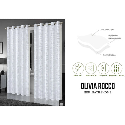 Geometric White Sparkle Blackout Curtains Soft Thermal Insulated Eyelet Ring Top Living Room & Bedroom Drapes