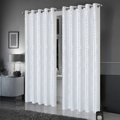 Geometric White Sparkle Blackout Curtains Soft Thermal Insulated Eyelet Ring Top Living Room & Bedroom Drapes