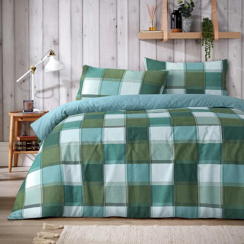 Glencoe Reversible Check Duvet Cover Set with Pillowcases Classic Polycotton Bedding
