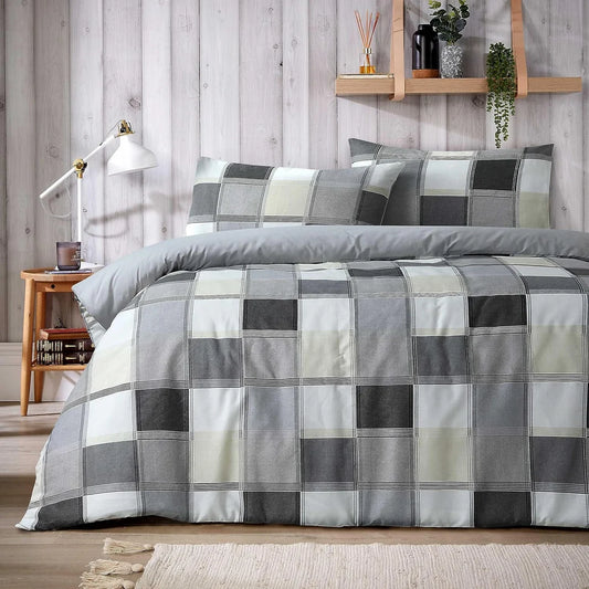Glencoe Reversible Check Duvet Cover Set with Pillowcases Classic Polycotton Bedding