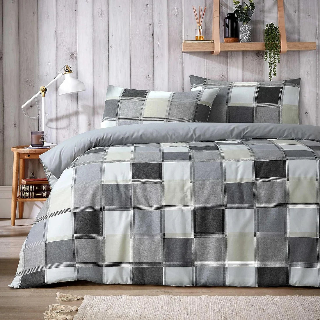 Glencoe Reversible Check Duvet Cover Set with Pillowcases Classic Polycotton Bedding