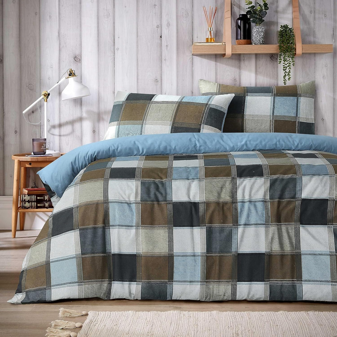 Glencoe Reversible Check Duvet Cover Set with Pillowcases Classic Polycotton Bedding
