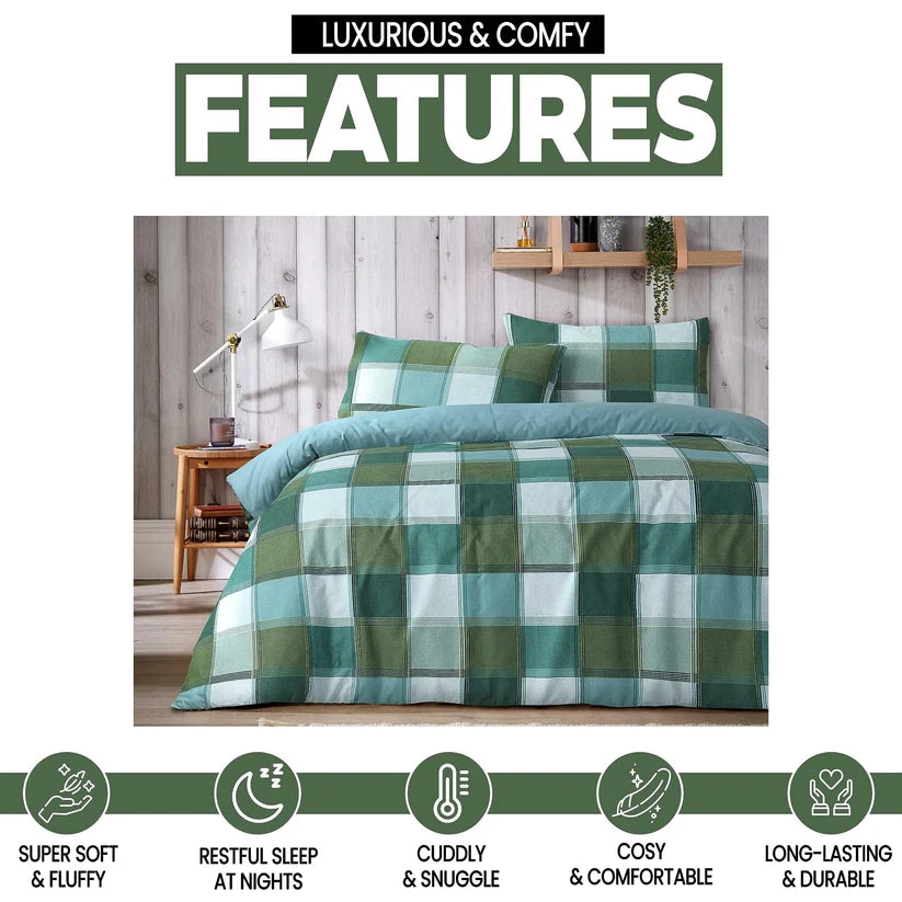 Glencoe Reversible Check Duvet Cover Set with Pillowcases Classic Polycotton Bedding