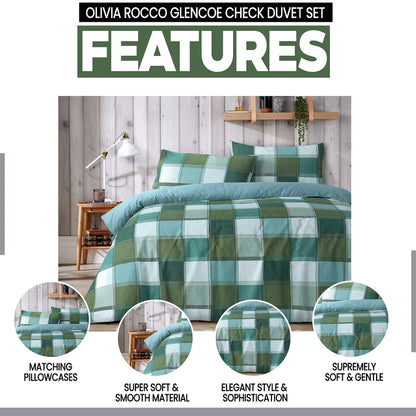Glencoe Reversible Check Duvet Cover Set with Pillowcases Classic Polycotton Bedding