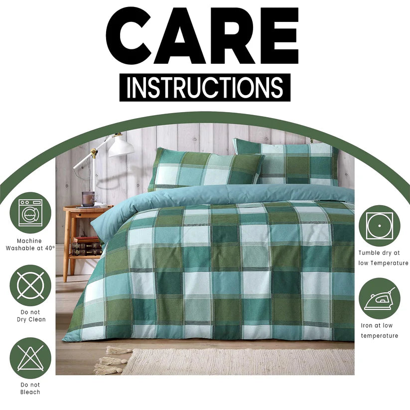 Glencoe Reversible Check Duvet Cover Set with Pillowcases Classic Polycotton Bedding