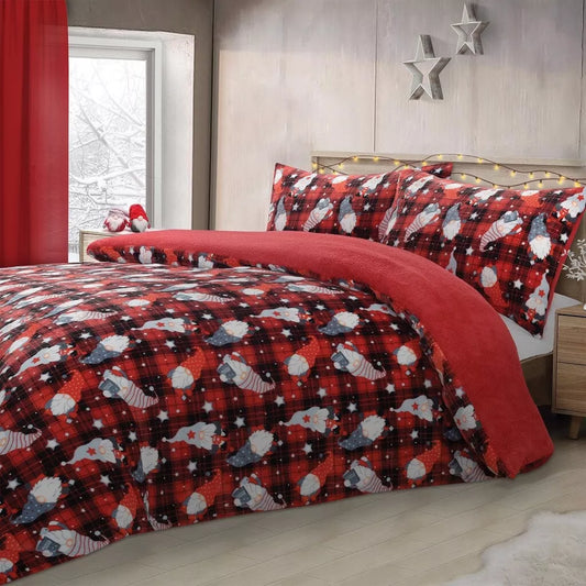 Gonk Tartan Check Teddy Fleece Duvet Cover Sets Super Soft Thermal Warm Bedding
