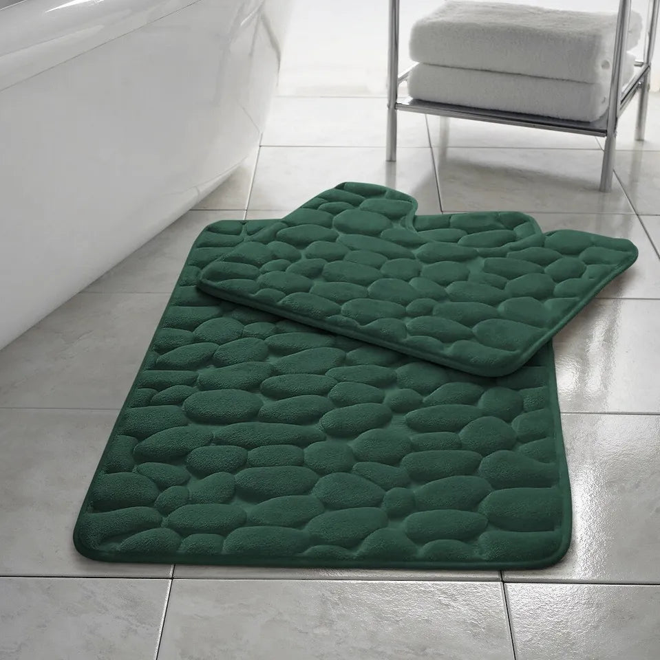Pebbles Bath Mat Pedestal Set Memory Foam Non-Slip Super Soft (2pcs)
