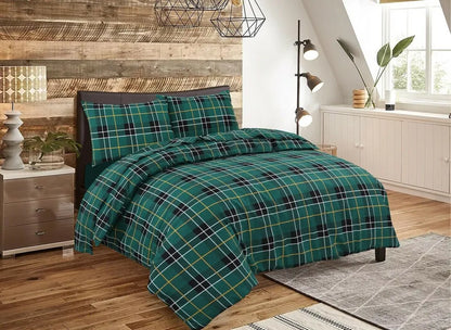 100% Cotton Flannel Tartan Check Duvet Quilt Cover Bed Sheet Set