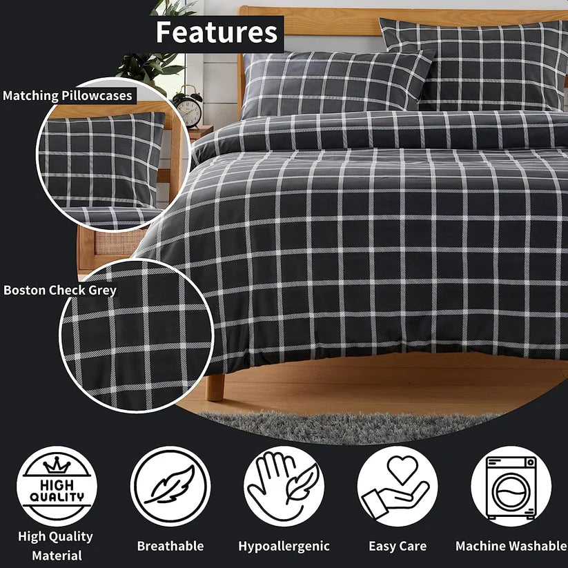 Grey Check Reversible Duvet Cover Set