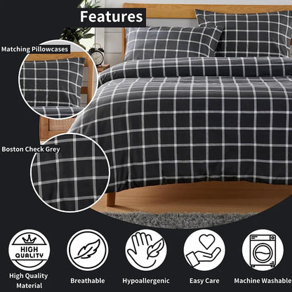Grey Check Reversible Duvet Cover Set