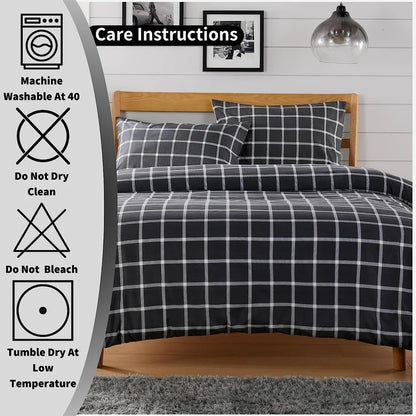 Grey Check Reversible Duvet Cover Set