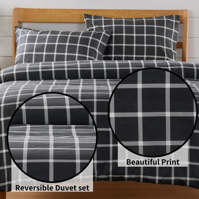 Grey Check Reversible Duvet Cover Set